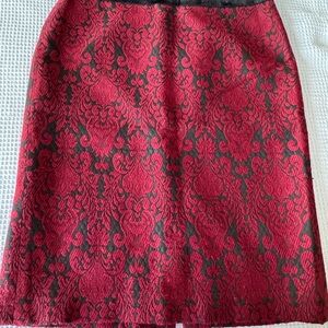 Talbots Red and Black Damask Pencil Skirt